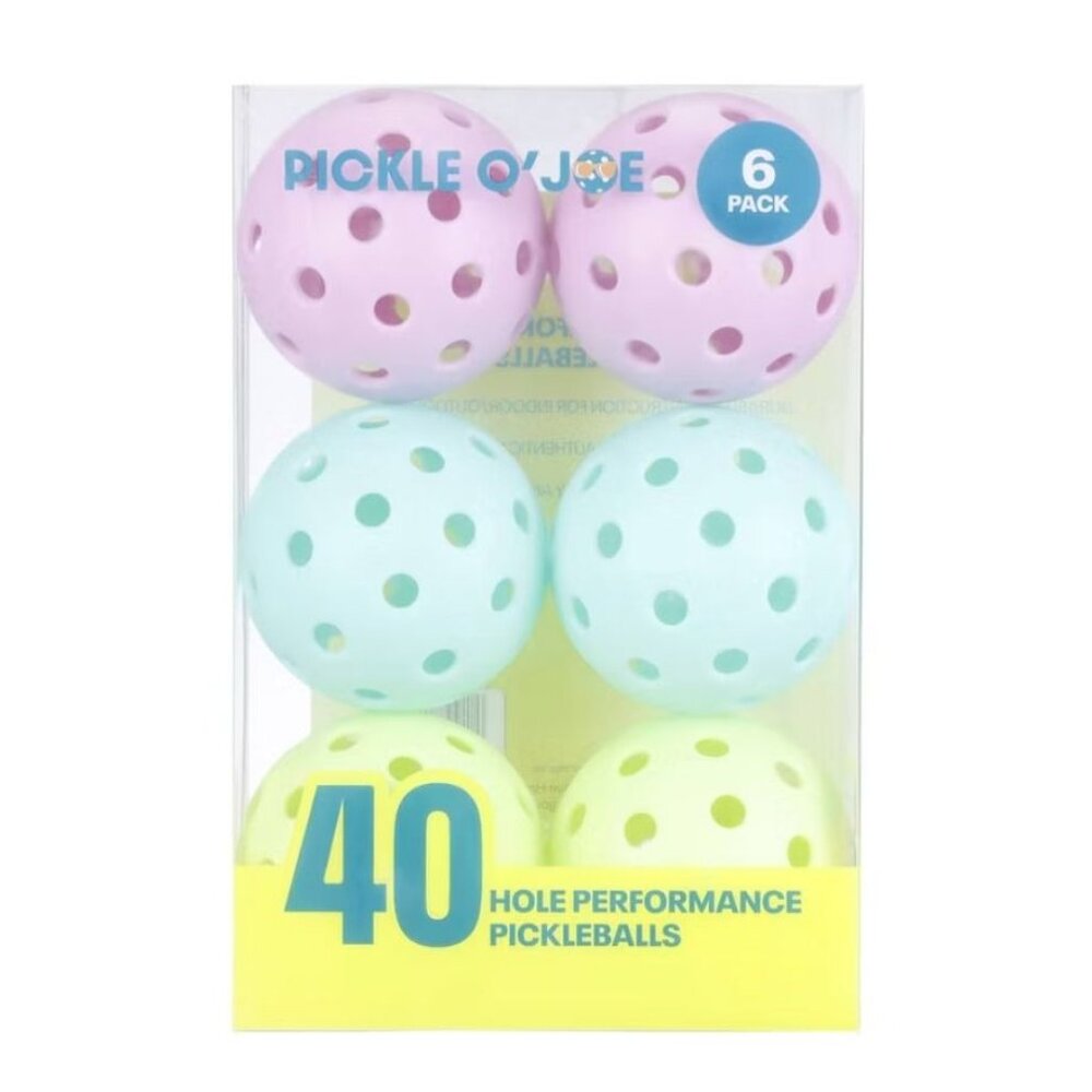 Pickle O'Joe 6pk Balls Pickleballs - Pastel Pack Durable Indoor & Outdoor Use (2